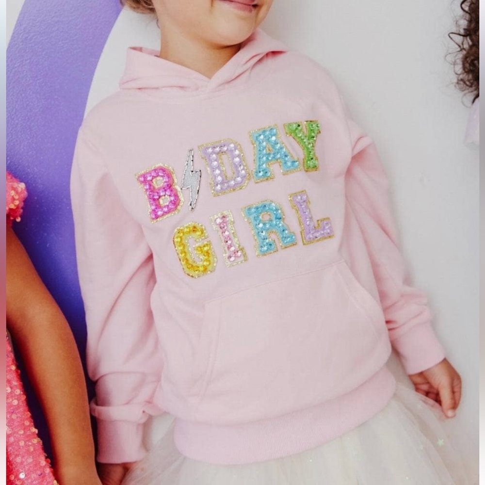 Pink 'B'Day Girl' Hooded Sweatshirt for Kids